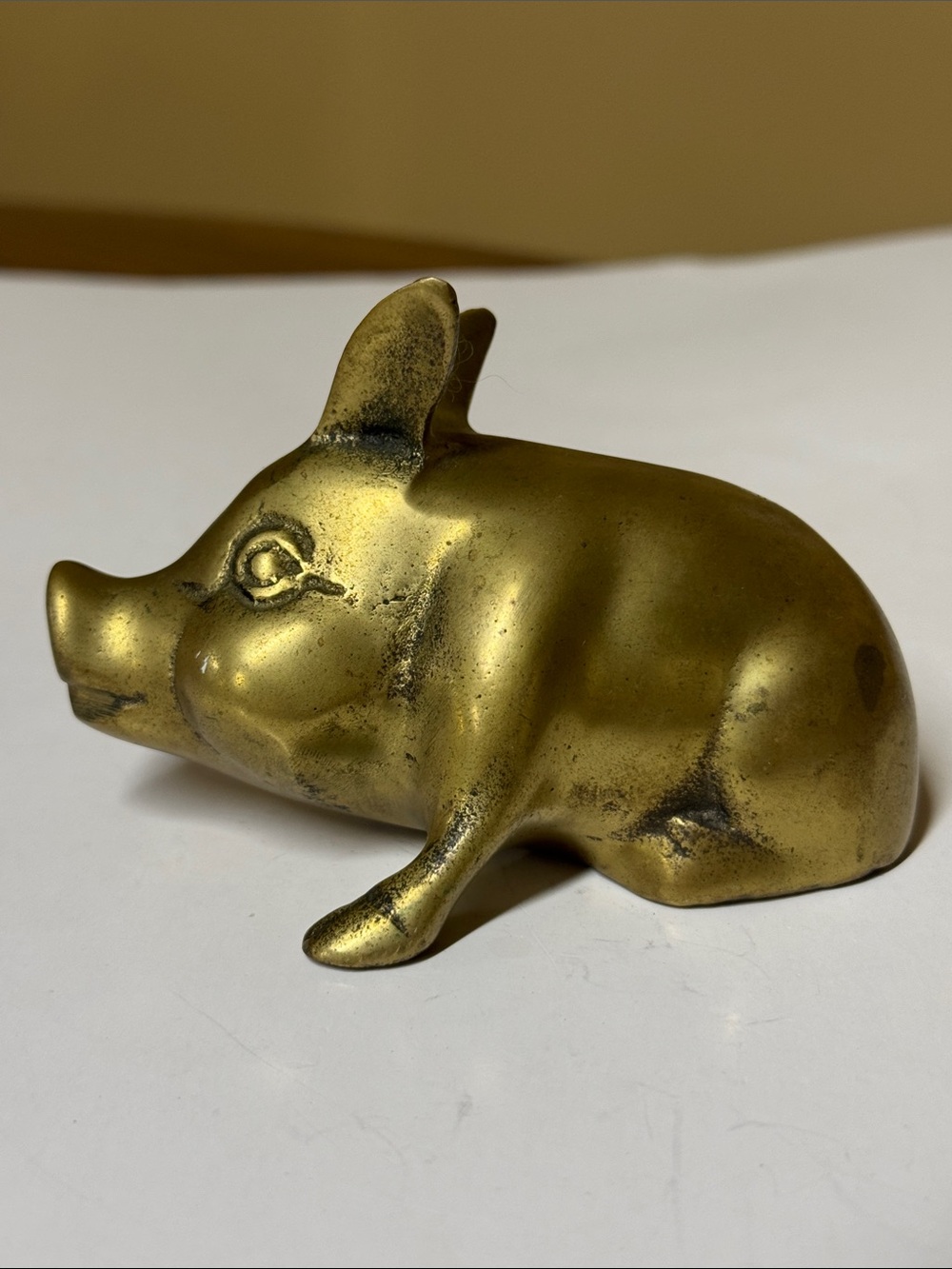 Brass Pig Figurine Paperweight Farmhouse 4” long
